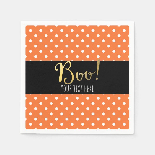 Orange & White Polka Dot Halloween Party Napkins (Front)