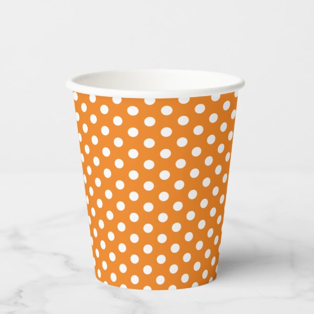 Orange White Polka Dot Pattern Paper Cups (Front)