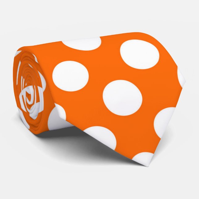 Orange white polka dot pattern tie (Rolled)