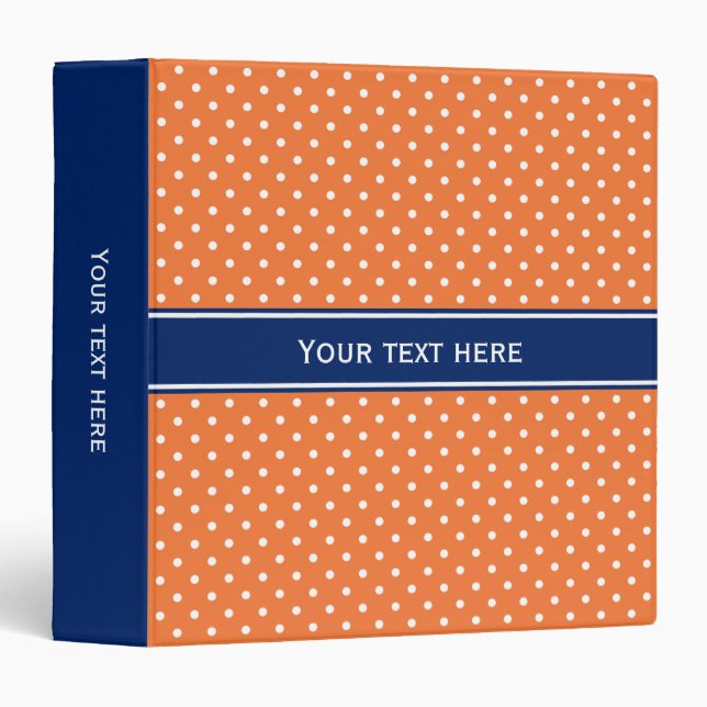 Orange, White Polka Dot with Royal Blue 3 Ring Binder (Front/Spine)