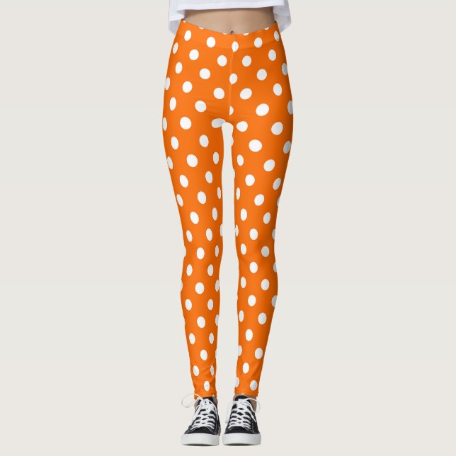 Orange White Polka Dots Design Leggings (Front)