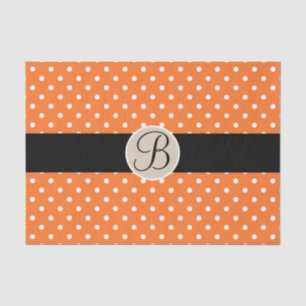 Orange White Polka Dots Monogram Letter Initial Tissue Paper