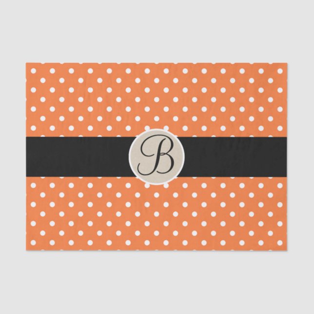 Orange White Polka Dots Monogram Letter Initial Tissue Paper (Front)