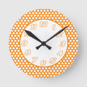 Orange & White Polka Dots Round Clock