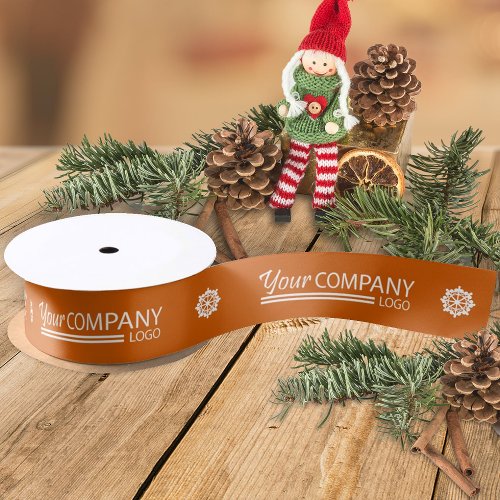 Orange White Promotional Logo Snowflake Christmas Satin Ribbon