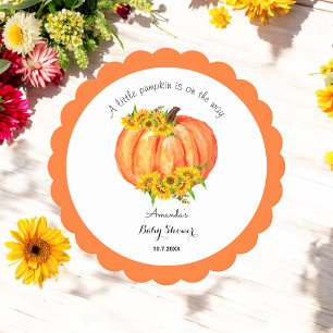 Orange White Pumpkin Fall Baby Shower  Paper Coaster