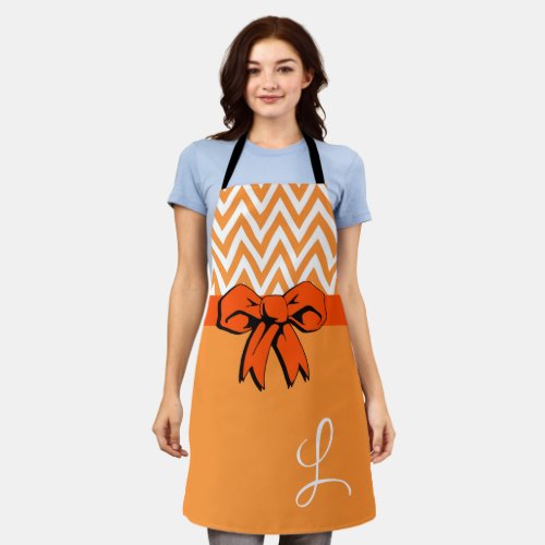 Orange  White Pumpkin Spice Faux Bow Personalized Apron