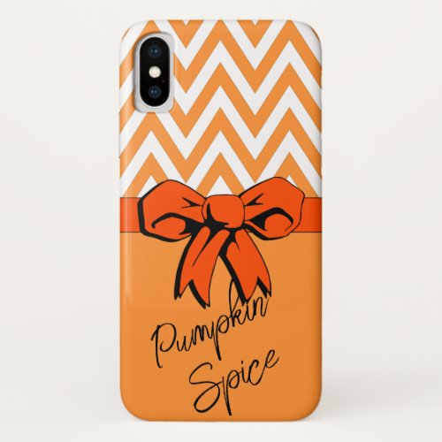 Orange  White Pumpkin Spice Faux Bow Personalized iPhone X Case