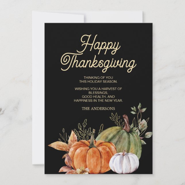 Orange White Pumpkins Black Happy Thanksgiving  Invitation (Front)