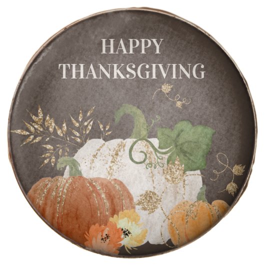 Orange White Pumpkins Gold Glitter Thanksgiving Chocolate Covered Oreo (Front)