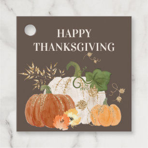 Orange White Pumpkins Gold Glitter Thanksgiving Favor Tags