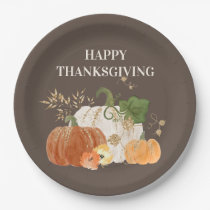 Orange White Pumpkins Gold Glitter Thanksgiving  Paper Plates