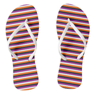 Orange, White, Purple and Black Vintage Stripes Flip Flops