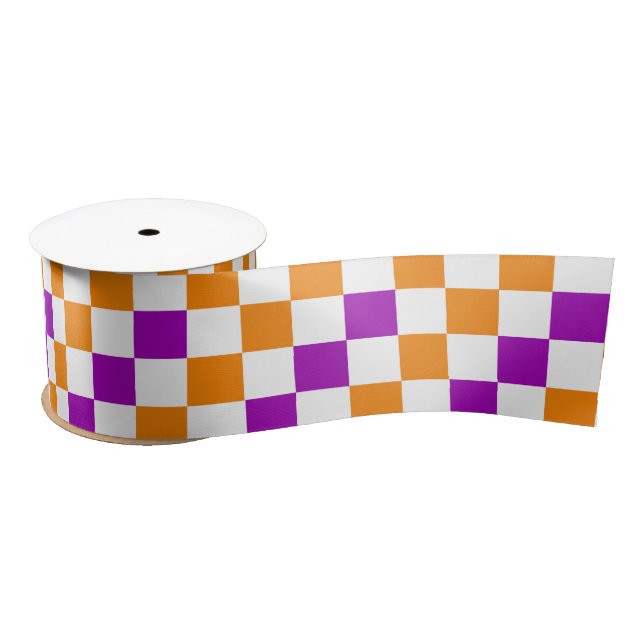 Orange White Purple Checkered Design  Satin Ribbon (Spool)