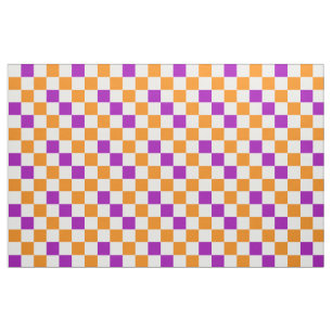Orange White Purple Checkered Pattern Design  Fabric