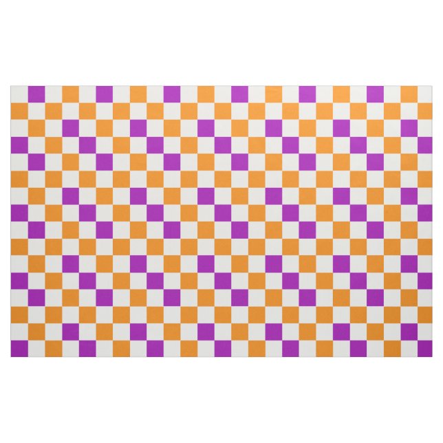 Orange White Purple Checkered Pattern Design  Fabric (Fat Quarter)