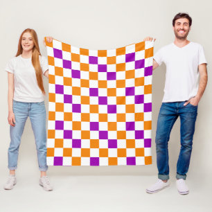 Orange White Purple Checkered Pattern Design Fleece Blanket