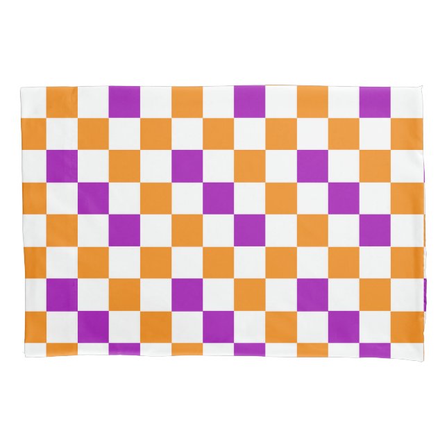 Orange White Purple Checkered Pattern Design  Pillow Case (Front)