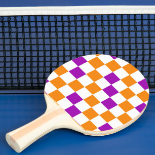 Orange White Purple Checkered Pattern Design  Ping Pong Paddle