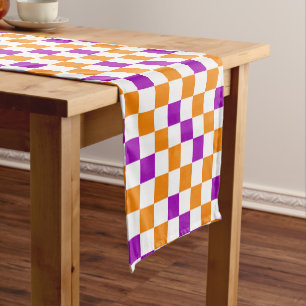 Orange White Purple Checkered Pattern Design Short Table Runner