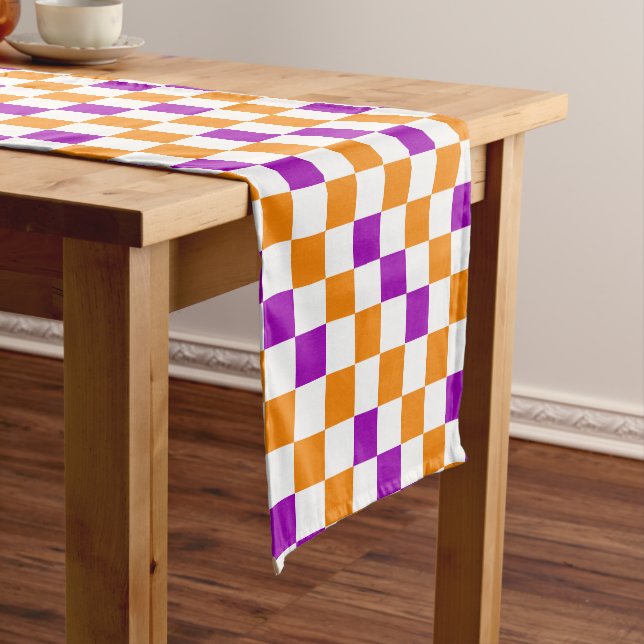 Orange White Purple Checkered Pattern Design  Short Table Runner (In Situ)