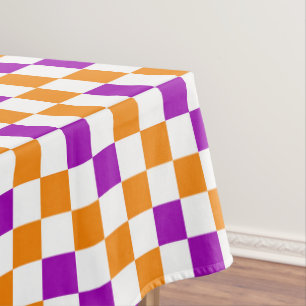 Orange White Purple Checkered Pattern Design  Tablecloth