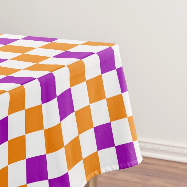 Orange White Purple Checkered Pattern Design  Tablecloth (In Situ)