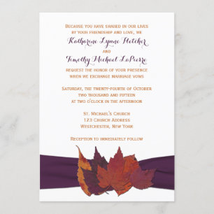 Orange, White, Purple Dried Leaves Wedding Invite
