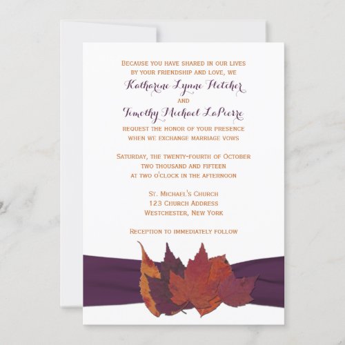 Orange White Purple Dried Leaves Wedding Invite