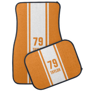 Orange & White Racer Monogram Stripe Car Mats