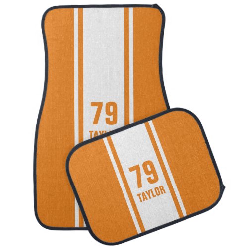 Orange  White Racer Monogram Stripe Car Mats