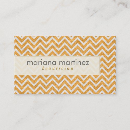 Orange &amp; White Retro Chevron Pattern Linen Texture Business Card Template