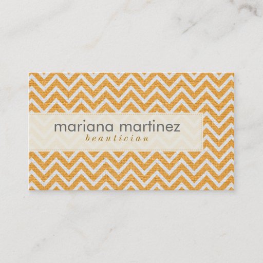 Customizable Orange &amp; White Retro Chevron Pattern Linen Texture Business Card Template