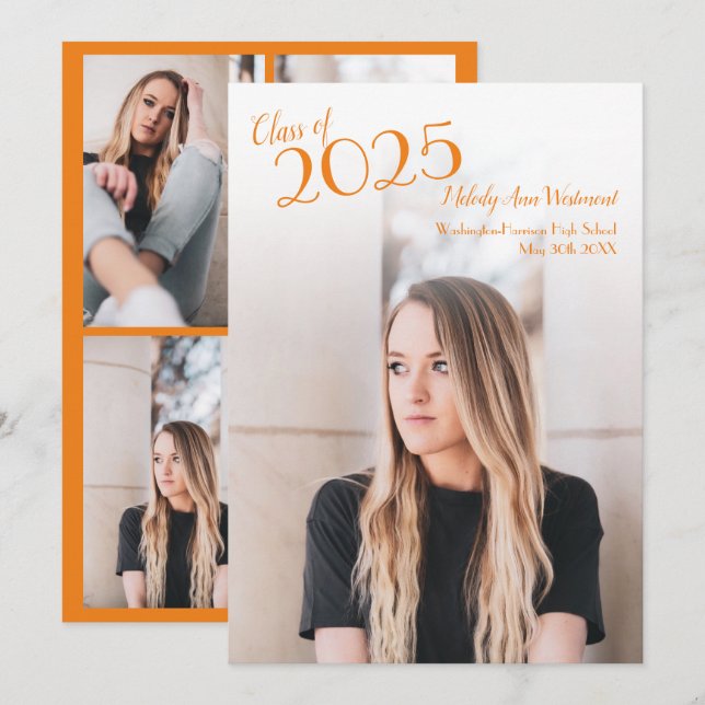 Orange White School Color Graduation Announcement (Front/Back)