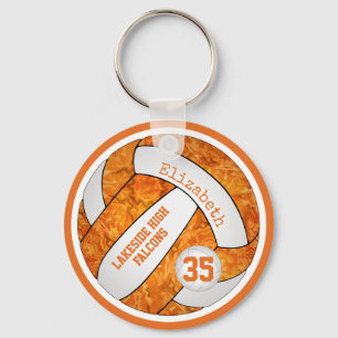 orange white school colors custom name volleyball keychain