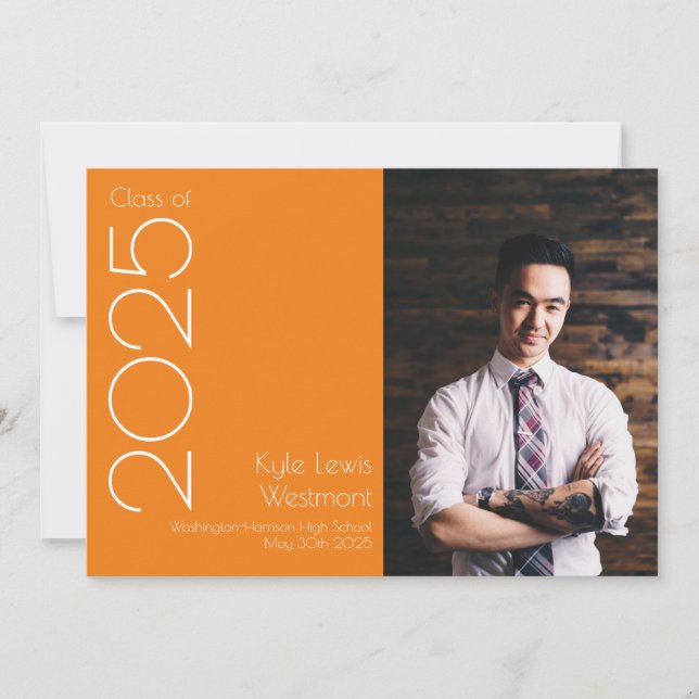 Orange White School Colors Graduation Announcement (Front)