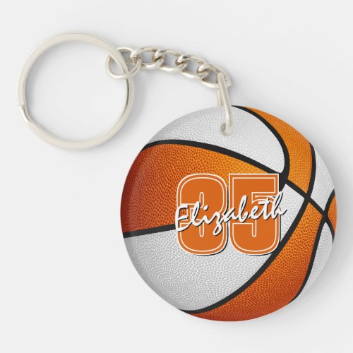 orange white team colors basketball keychain