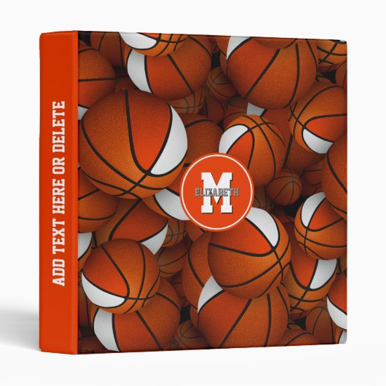 orange white school team colors basketball pattern 3 ring binder
