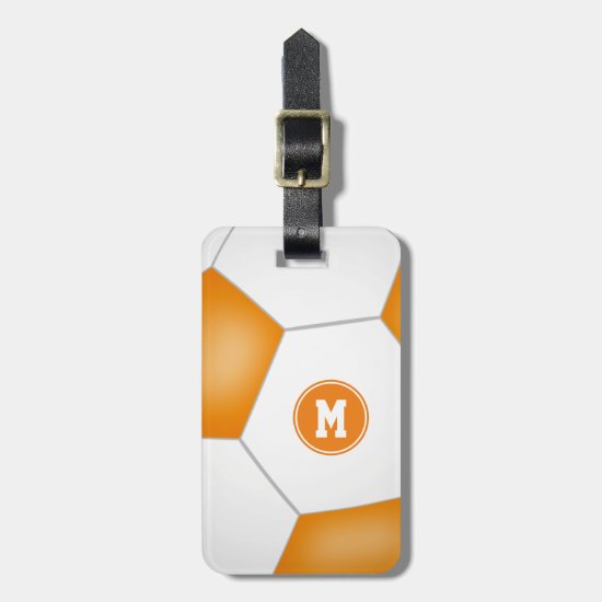 orange white school team colors soccer player luggage tag