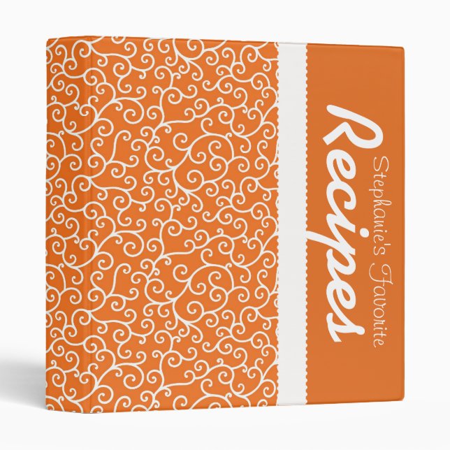 Orange & White Scrollwork Personalized Recipe Binder (Front/Spine)