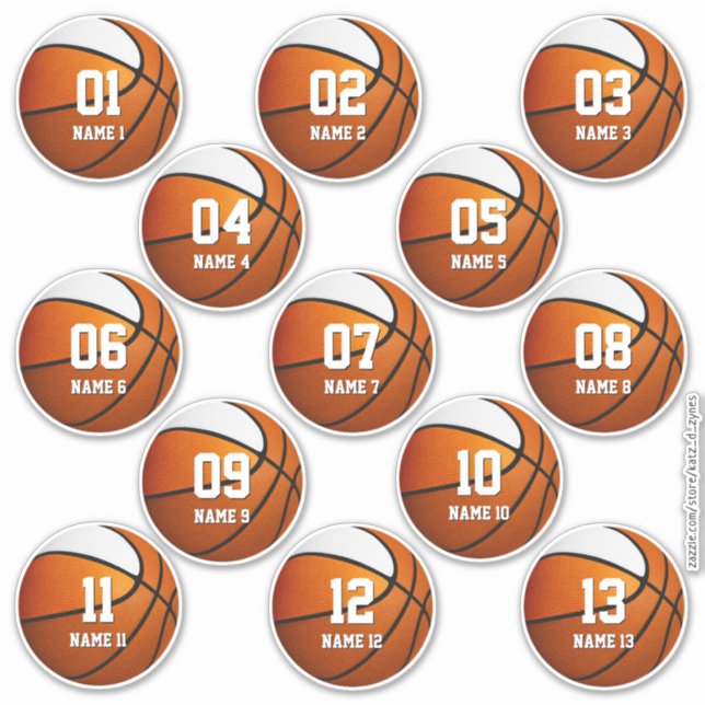 orange white set of 13 kids basketball sticker (Front)
