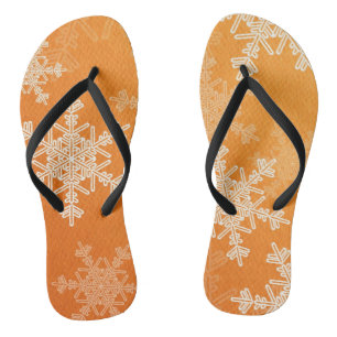 Orange White Snowflakes Minimalist Christmas Flip Flops