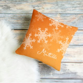 Orange White Snowflakes Minimalist Christmas Name