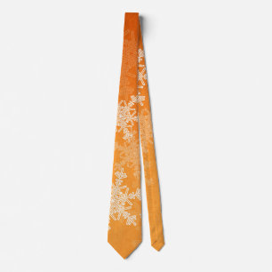 Orange White Snowflakes Minimalist Christmas Neck Tie