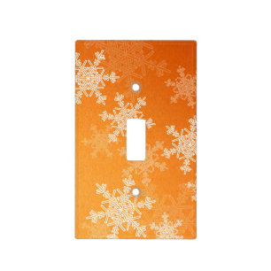 Orange White Snowllakes Minimalist Christmas Light Switch Cover