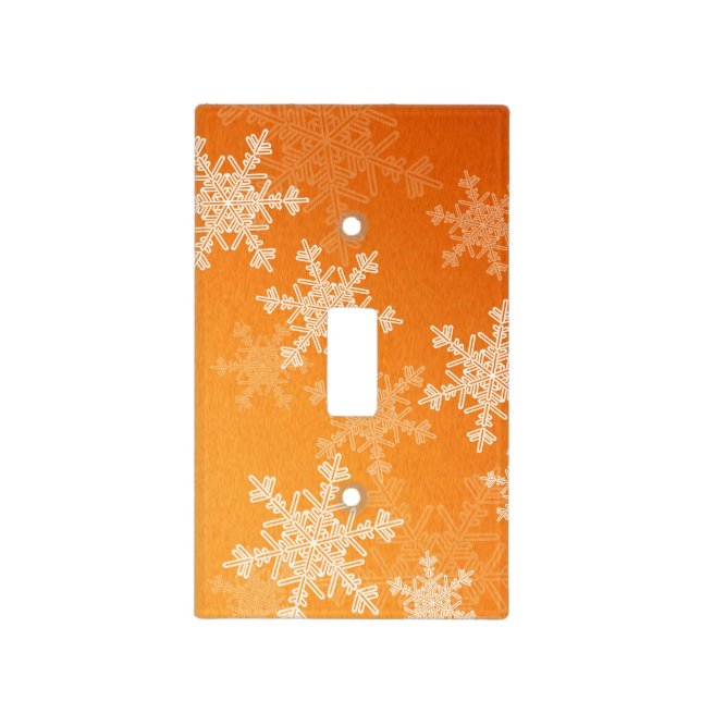 Orange White Snowllakes Minimalist Christmas Light Switch Cover (Front)