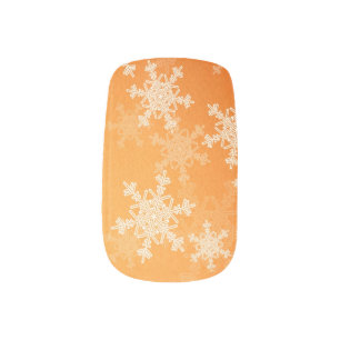 Orange White Snowllakes Minimalist Christmas Minx Nail Art