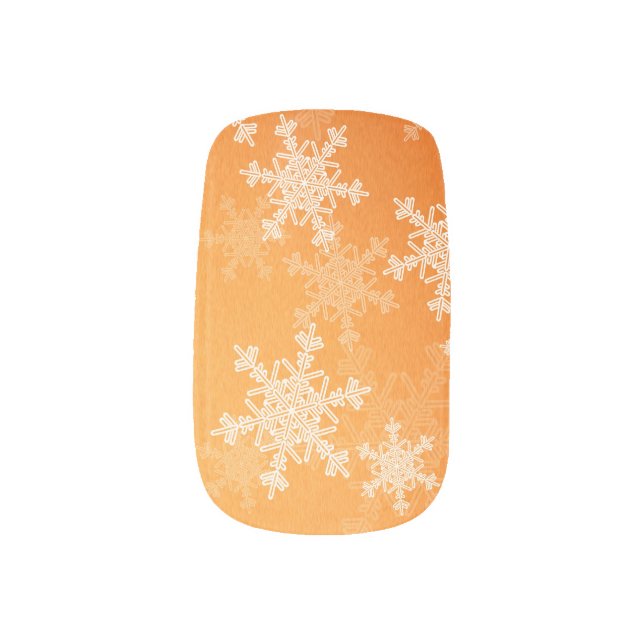 Orange White Snowllakes Minimalist Christmas Minx Nail Art (Left Thumb)