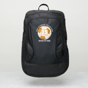 orange white soccer ball player name club sports port authority® backpack