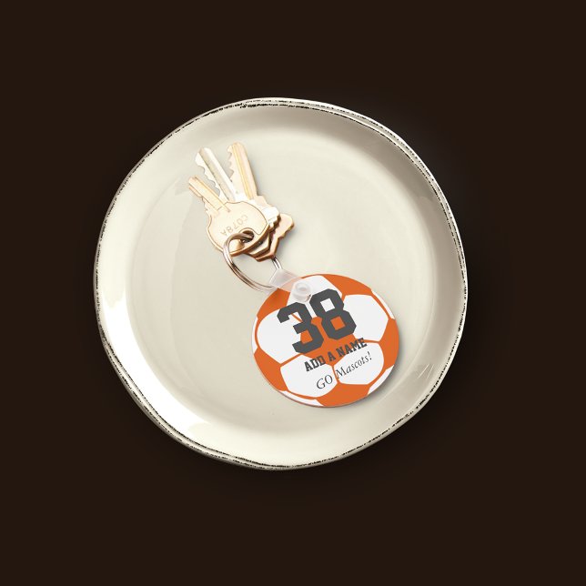 Orange White Soccer Ball Team Player•Custom Keychain (Creator Uploaded)